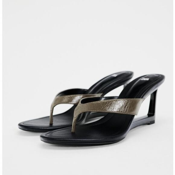 ZARA Geometric Leather Wedge Thong Sandals EU 38 - Picture 7 of 7